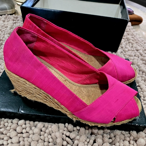 Ralph Lauren Shoes - Ralph Lauren Hot Pink Peep-Toe Espadrille Wedges